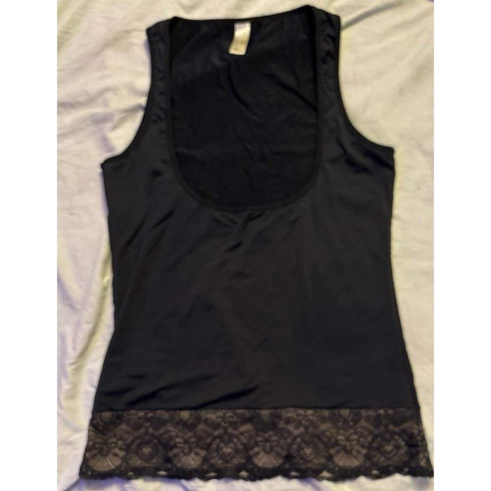 Body Heaven Black Low Scoop Neck Lace Trim Shapewear Slimming Tank Top, XL